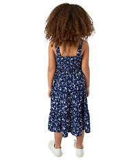 Rare Editions Little Girls Sleeveless Ditsy-Floral-Printed Textured-Knit Long Dress