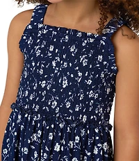 Rare Editions Little Girls Sleeveless Ditsy-Floral-Printed Textured-Knit Long Dress