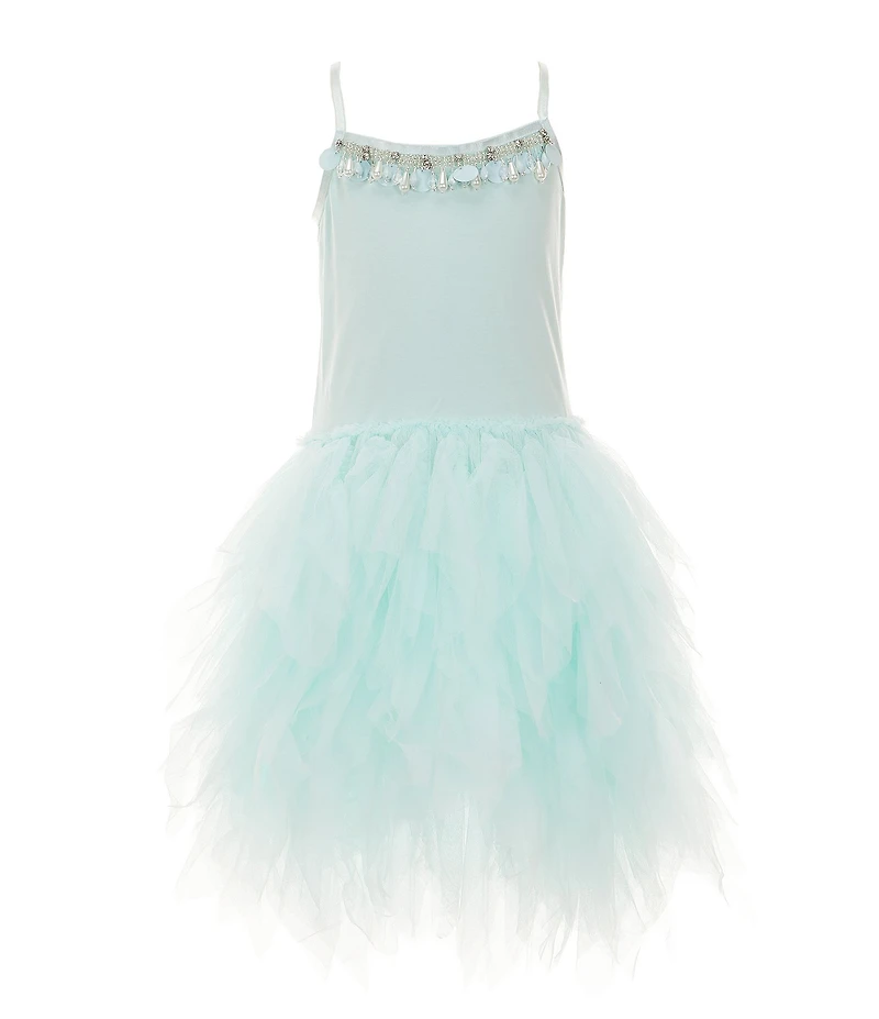 Rare Editions Little Girls Sleeveless Faux-Feather-Trimmed Fit-And-Flare Dress