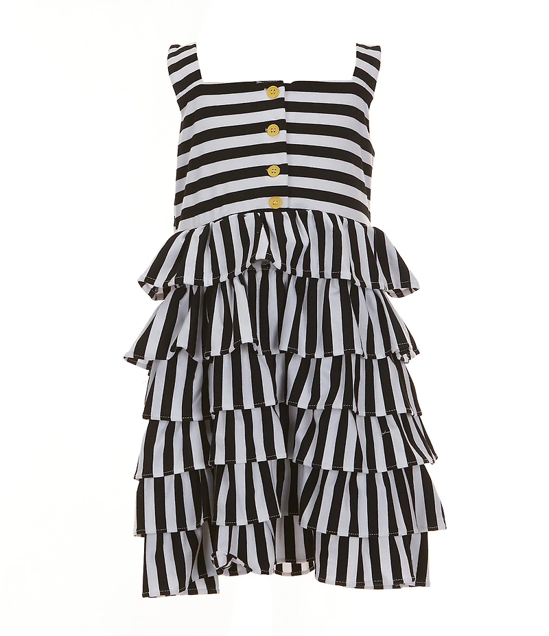 Rare Editions Little Girls Sleeveless Horizontal/Vertical-Striped Bow-Back Ruffled Fit-And-Flare Dress