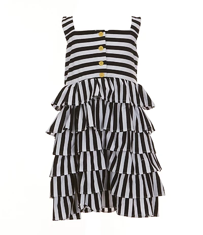 Rare Editions Little Girls Sleeveless Horizontal/Vertical-Striped Bow-Back Ruffled Fit-And-Flare Dress