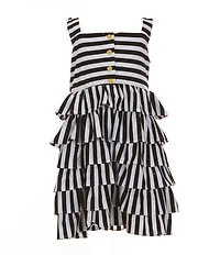 Rare Editions Little Girls Sleeveless Horizontal/Vertical-Striped Bow-Back Ruffled Fit-And-Flare Dress