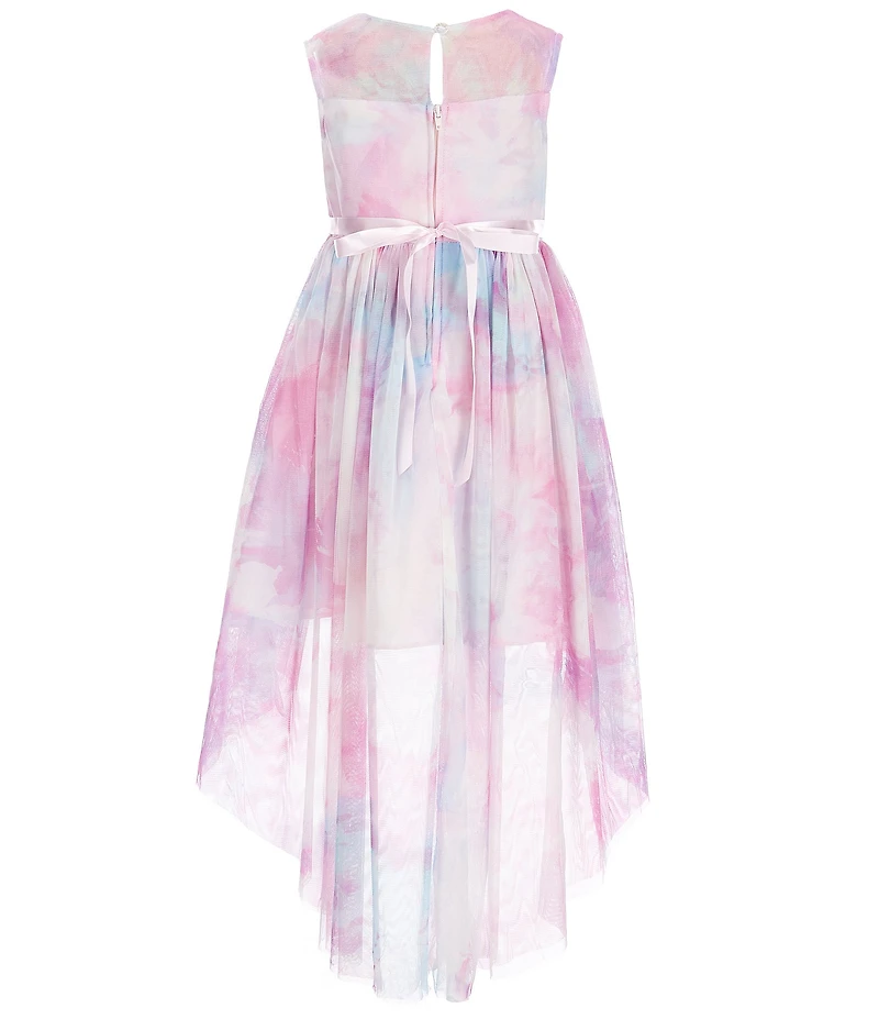 Rare Editions Little Girls Sleeveless Illusion Yoke Jeweled Waistline Tie-Dye Mesh High-Low Dress