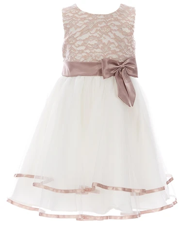 Rare Editions Little Girls Sleeveless Lace/Two-Tier Mesh Fit-And-Flare Dress