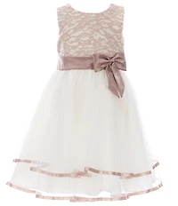 Rare Editions Little Girls Sleeveless Lace/Two-Tier Mesh Fit-And-Flare Dress