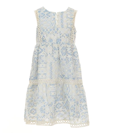 Rare Editions Little Girls Sleeveless Printed Eyelet-Embroidered-Trim Fit & Flare Dress