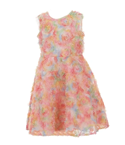 Rare Editions Little Girls Sleeveless Soutache-Embroidered Mesh Fit-And-Flare Dress