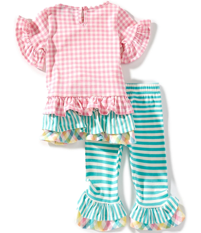 Rare Editions Little Girls 3/4-Sleeve Bunny Appliqued Checked Tunic Top & Striped Leggings Set