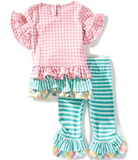Rare Editions Little Girls 3/4-Sleeve Bunny Appliqued Checked Tunic Top & Striped Leggings Set
