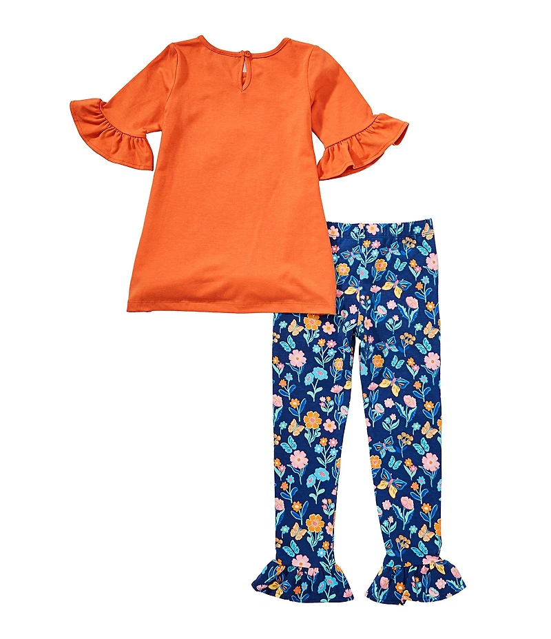 Rare Editions Little Girls 3/4-Sleeve Giraffe-Face-Applique T-Shirt & Printed Leggings Set