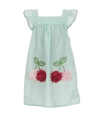 Rare Editions Little Girls Flutter-Sleeve Cherry-Appliqued Stripe Seersucker A-Line Dress
