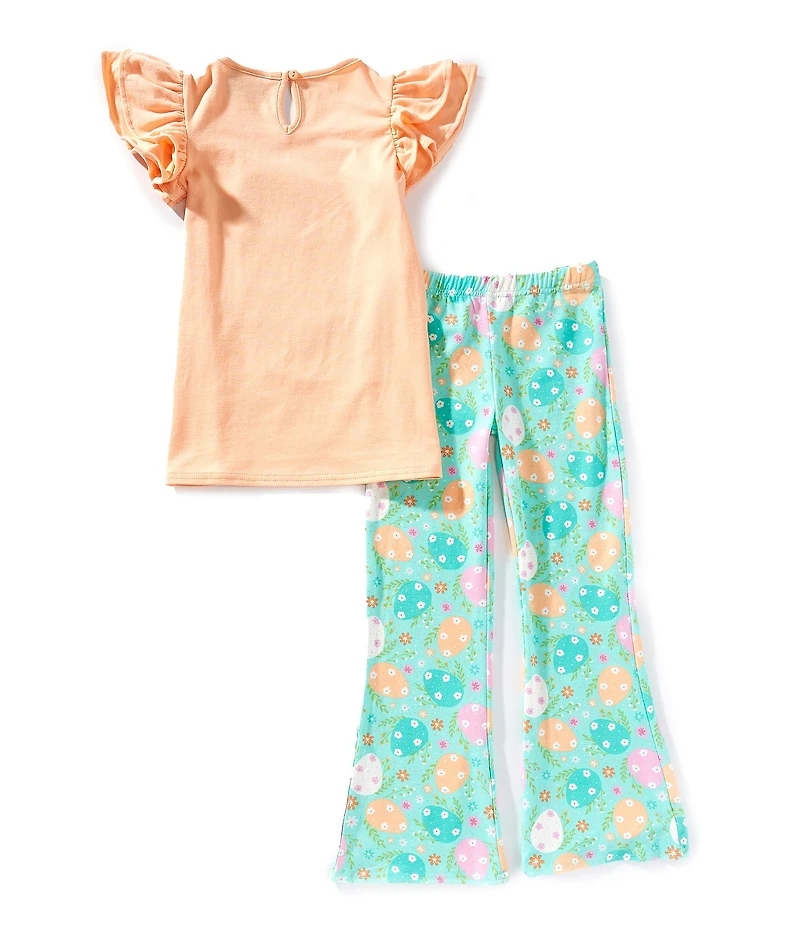 Rare Editions Little Girls Flutter-Sleeve Happy Easter T-Shirt & Easter Egg-Printed Leggings Set