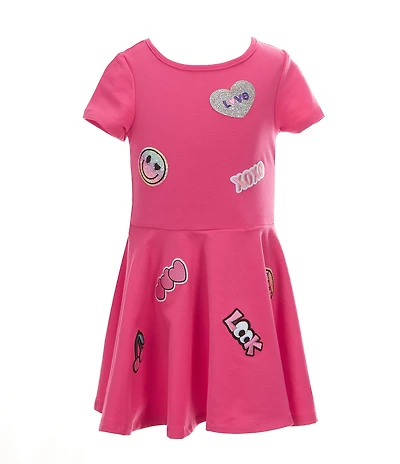 Rare Editions Little Girls Short-Sleeve Patch-Detailed Fit-And-Flare Dress
