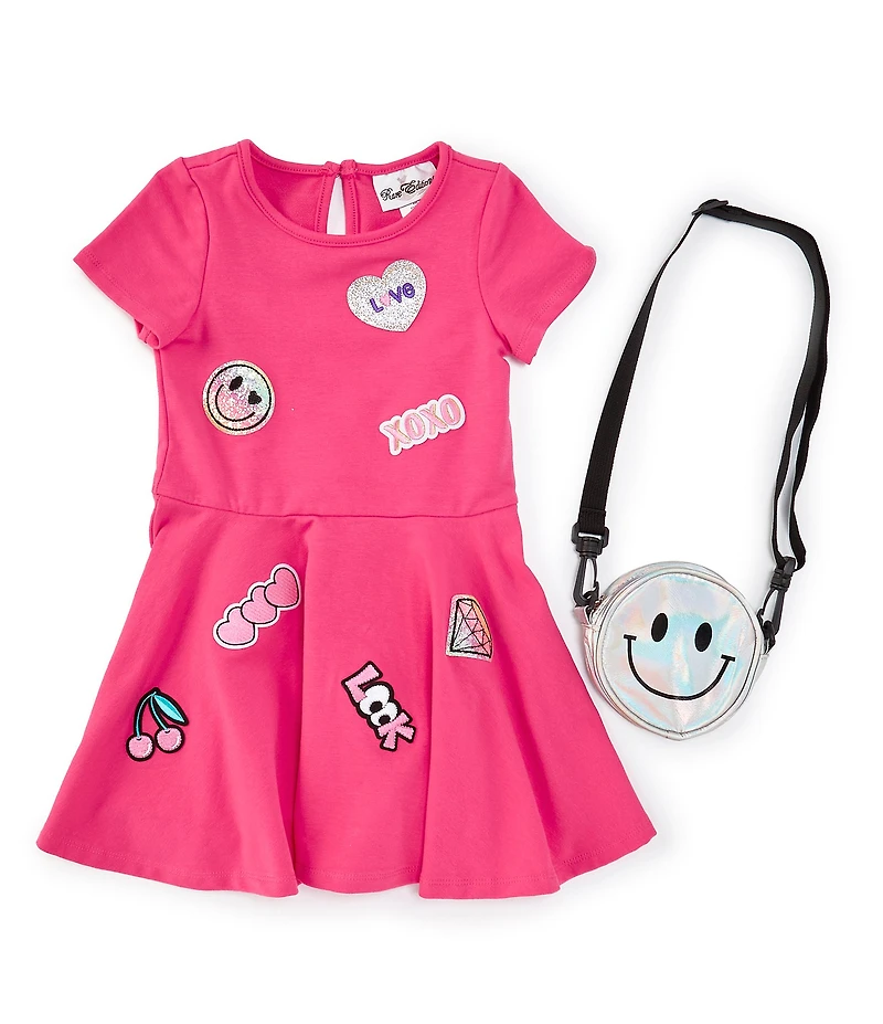Rare Editions Little Girls Short-Sleeve Patch-Detailed Fit-And-Flare Dress