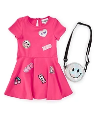 Rare Editions Little Girls Short-Sleeve Patch-Detailed Fit-And-Flare Dress