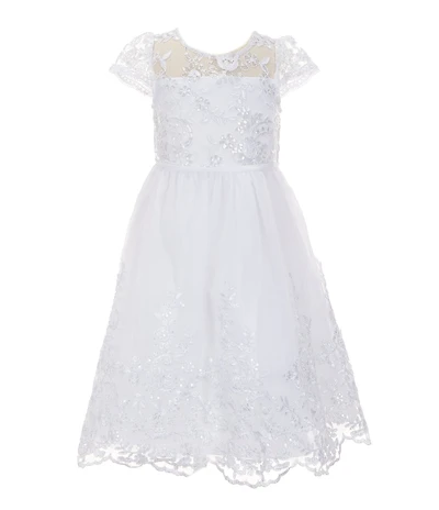 Chantilly Place Little Girls Short Sleeve Sequin-Embellished Embroidered Fit & Flare Dress
