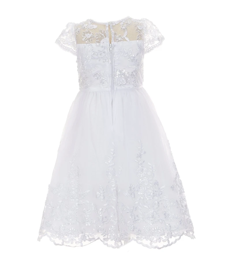 Chantilly Place Little Girls Short Sleeve Sequin-Embellished Embroidered Fit & Flare Dress