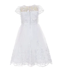Chantilly Place Little Girls Short Sleeve Sequin-Embellished Embroidered Fit & Flare Dress