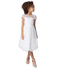 Chantilly Place Little Girls Short Sleeve Sequin-Embellished Embroidered Fit & Flare Dress