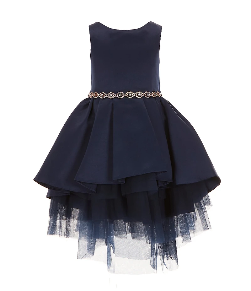 Rare Editions Little Girls Sleeveless Satin/Mesh Tiered High-Low-Hem Fit-And-Fare Dress