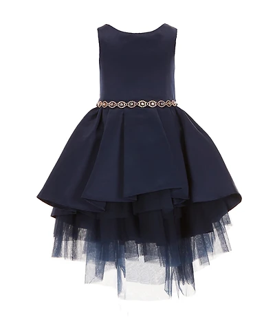 Rare Editions Little Girls Sleeveless Satin/Mesh Tiered High-Low-Hem Fit-And-Fare Dress