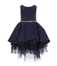 Rare Editions Little Girls Sleeveless Satin/Mesh Tiered High-Low-Hem Fit-And-Fare Dress