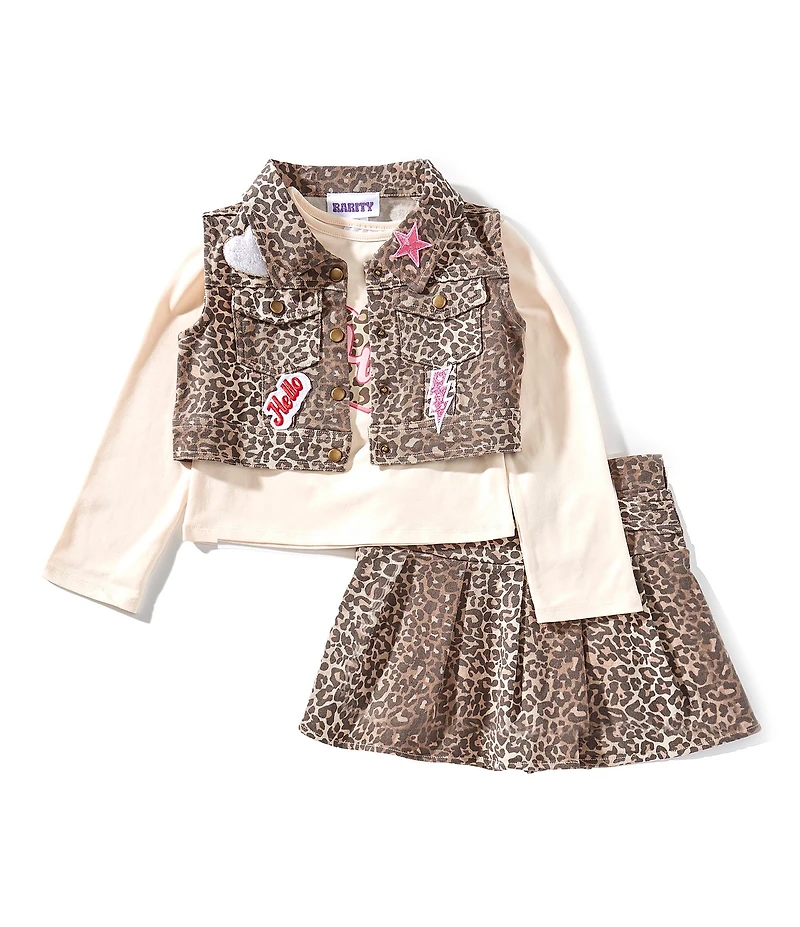 Rare Editions Little Girls Animal-Printed Vest & Matching Animal-Printed Skirt, Long-Sleeve T-Shirt, and Printed Vest Set