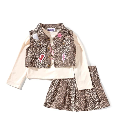 Rare Editions Little Girls Animal-Printed Vest & Matching Animal-Printed Skirt, Long-Sleeve T-Shirt, and Printed Vest Set