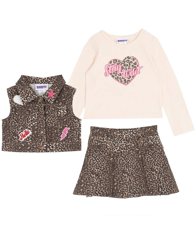 Rare Editions Little Girls Animal-Printed Vest & Matching Animal-Printed Skirt, Long-Sleeve T-Shirt, and Printed Vest Set
