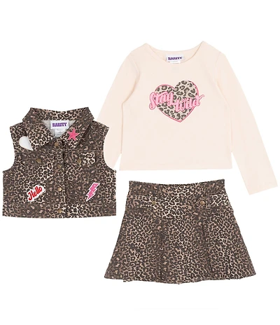 Rare Editions Little Girls Animal-Printed Vest & Matching Animal-Printed Skirt, Long-Sleeve T-Shirt, and Printed Vest Set