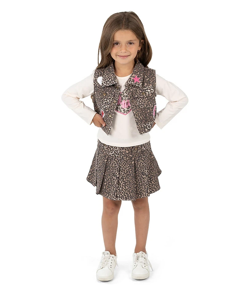 Rare Editions Little Girls Animal-Printed Vest & Matching Animal-Printed Skirt, Long-Sleeve T-Shirt, and Printed Vest Set