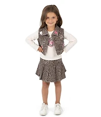 Rare Editions Little Girls Animal-Printed Vest & Matching Animal-Printed Skirt, Long-Sleeve T-Shirt, and Printed Vest Set