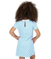 Rare Editions Little Girls Blue French Terry Checkered Patches Skater Dress