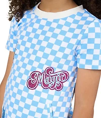 Rare Editions Little Girls Blue French Terry Checkered Patches Skater Dress