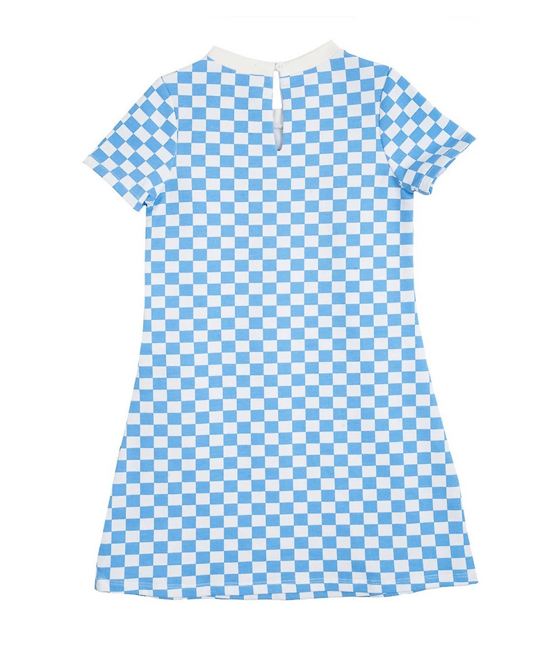 Rare Editions Little Girls Blue French Terry Checkered Patches Skater Dress