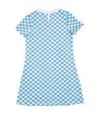 Rare Editions Little Girls Blue French Terry Checkered Patches Skater Dress