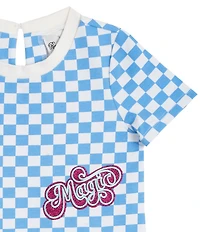 Rare Editions Little Girls Blue French Terry Checkered Patches Skater Dress