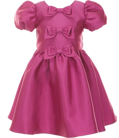 Rare Editions Little Girls Bubble Short Sleeve Bow Trim Mikado Dress