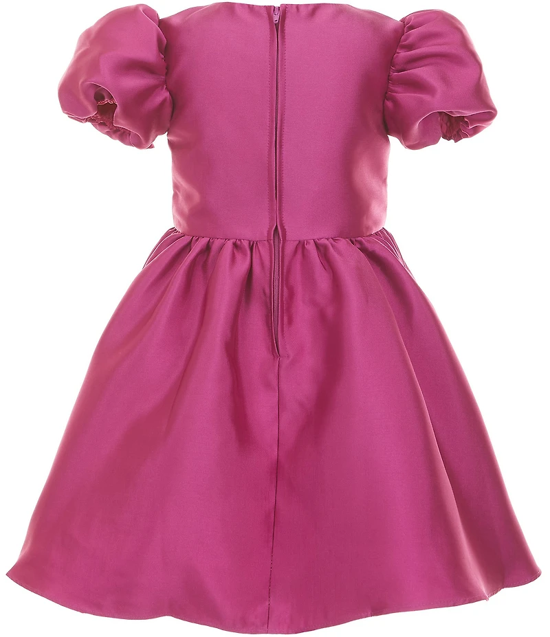 Rare Editions Little Girls Bubble Short Sleeve Bow Trim Mikado Dress