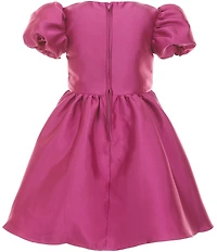 Rare Editions Little Girls Bubble Short Sleeve Bow Trim Mikado Dress