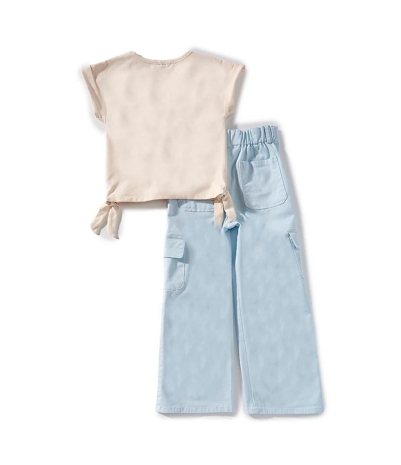 Rare Editions Little Girls Cap-Sleeve Happy Mood T-Shirt & Solid Cargo Pants Set