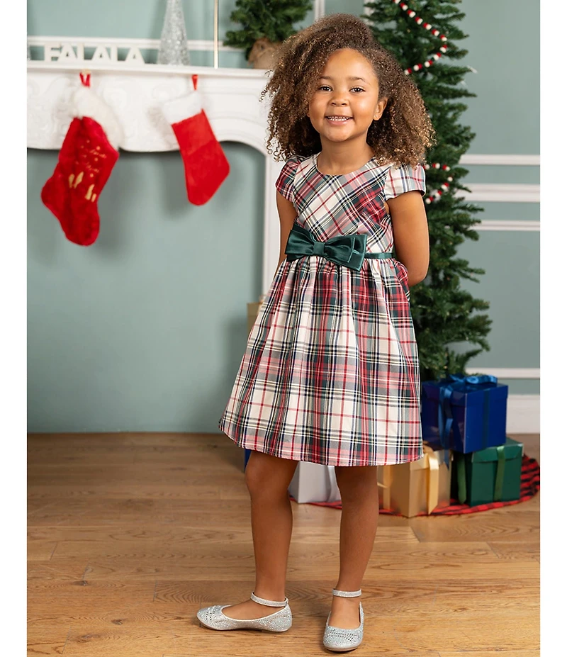 Rare Editions Little Girls Cap-Sleeve Plaid Fit-And-Flare Dress