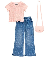 Rare Editions Little Girls Cap-Sleeve Smocked Top & Western-Inspired Denim Jeans Set