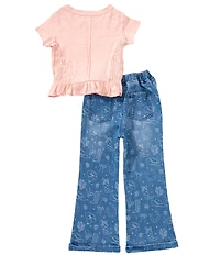 Rare Editions Little Girls Cap-Sleeve Smocked Top & Western-Inspired Denim Jeans Set