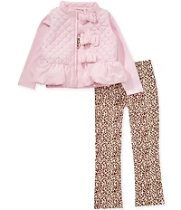 Rare Editions Little Girls Embellished Puffer Vest, Long-Sleeve Love Top & Leggings Set