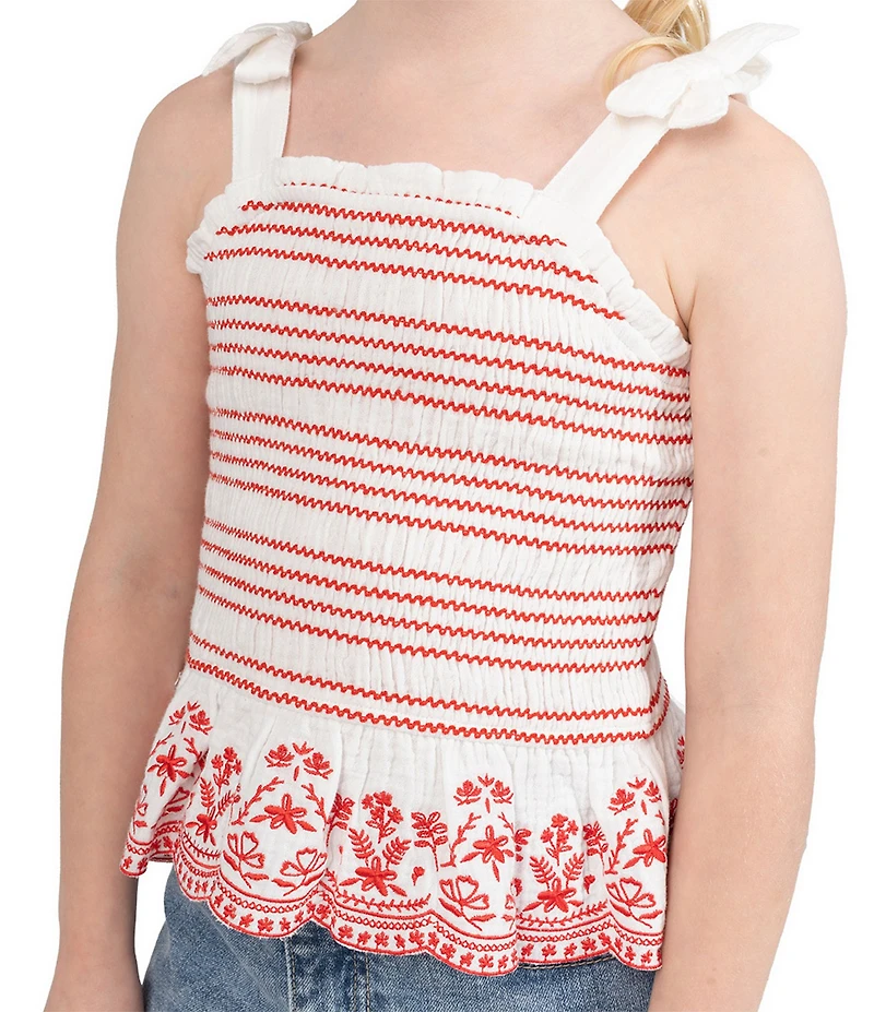 Rare Editions Little Girls Embroidered Smocked Tank Top & Denim Shorts Set