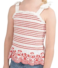 Rare Editions Little Girls Embroidered Smocked Tank Top & Denim Shorts Set