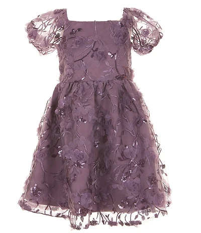 Rare Editions Little Girls Floral Puff Sleeves 3D Floral Dress