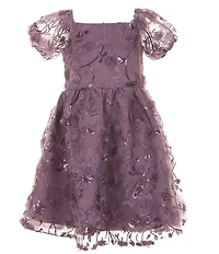 Rare Editions Little Girls Floral Puff Sleeves 3D Floral Dress