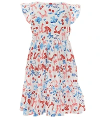 Rare Editions Little Girls Flutter-Sleeve Americana Bow/Cherry-Printed Dress & Flutter-Sleeve Americana Striped Dress Set